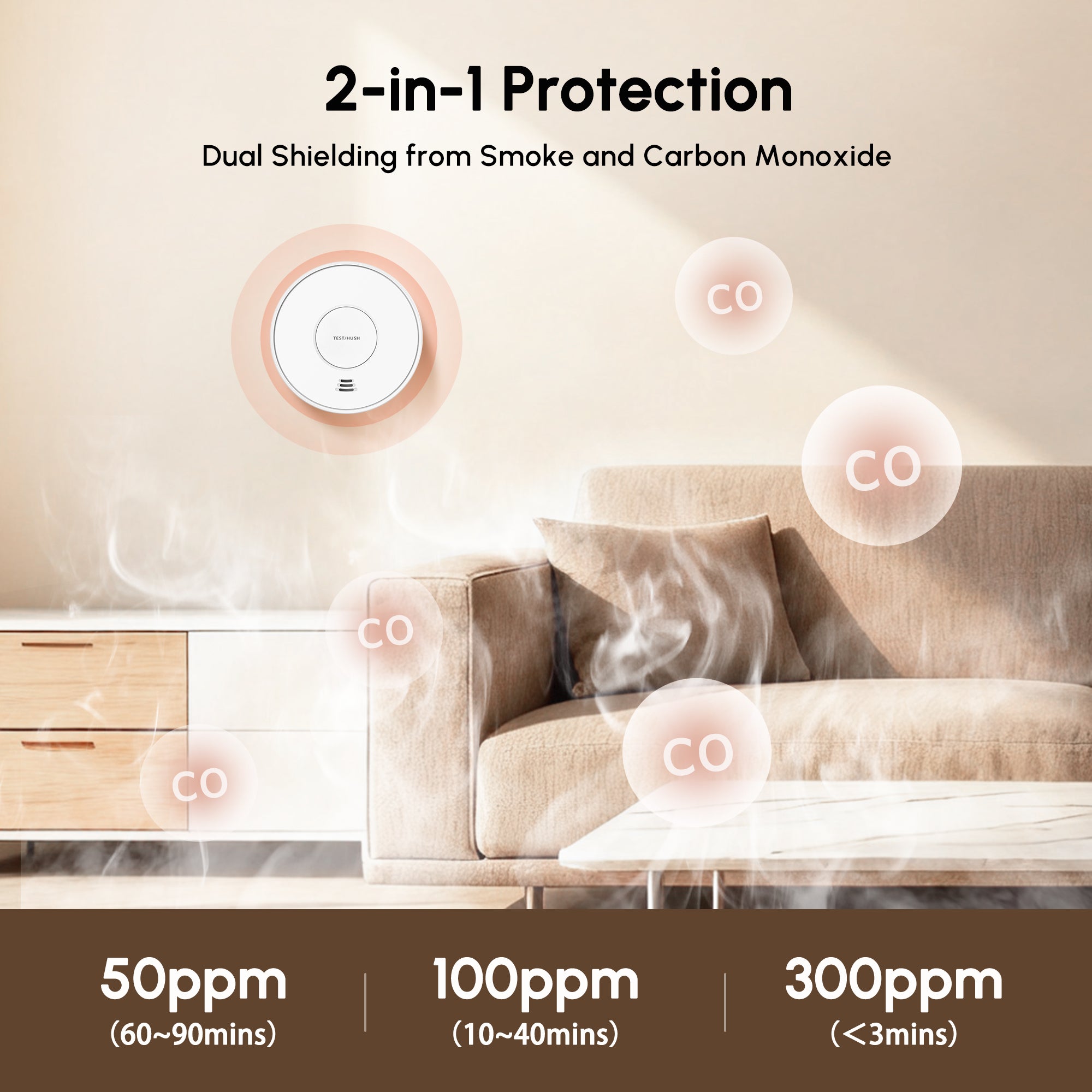 VCS01 10-Year Battery Combination Smoke and Carbon Monoxide Detector
